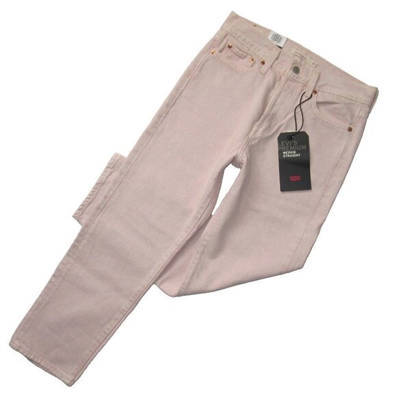 NWT Levi's Wedgie Straight in Pink Acid Wash High Rise Denim Crop Jeans 27 - Picture 1 of 7